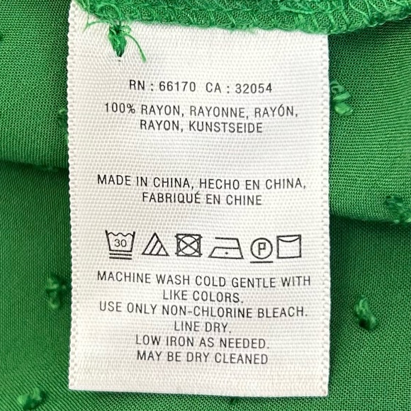 Anthropologie Maeve Scallop Edge Swiss Dot Blouse Green 2 Rayon 3/4 Sleeve - Picture 8 of 10